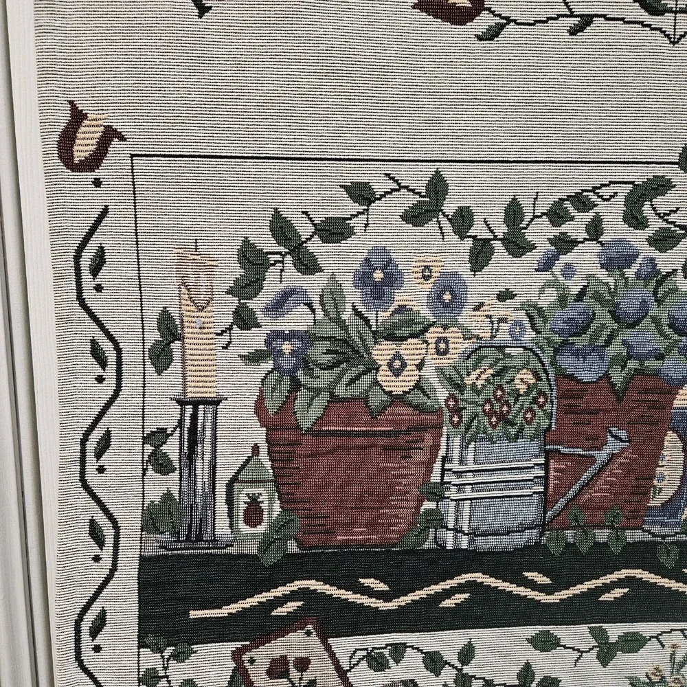 Vtg Faith Make It Grow Gardening Tapestry Wall Hanging Deb Strain 1997 READ